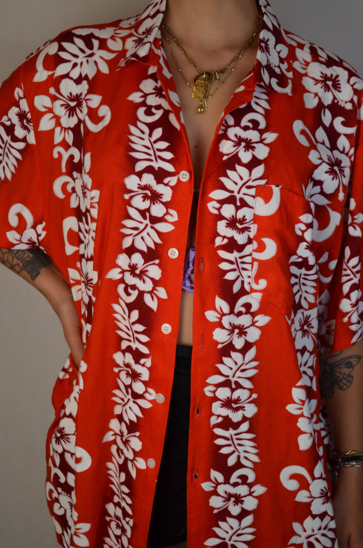 camicia a fiori anni 80 rossa