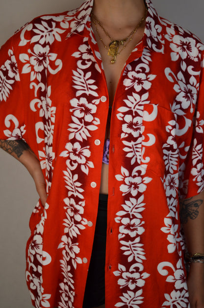 camicia a fiori anni 80 rossa